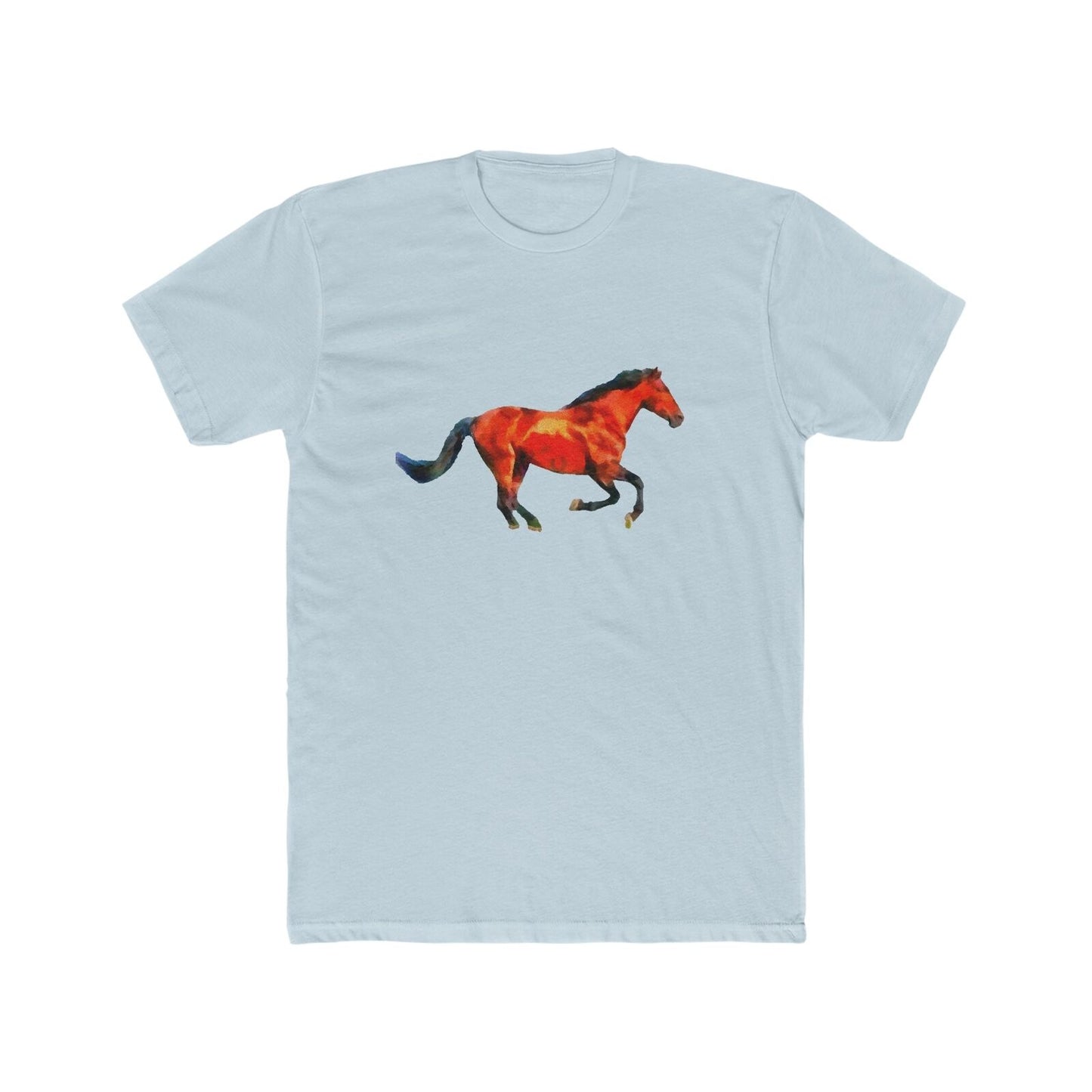 Horse 'Old Red' Men's FItted Cotton Crew Tee (Color: Solid Light Blue)