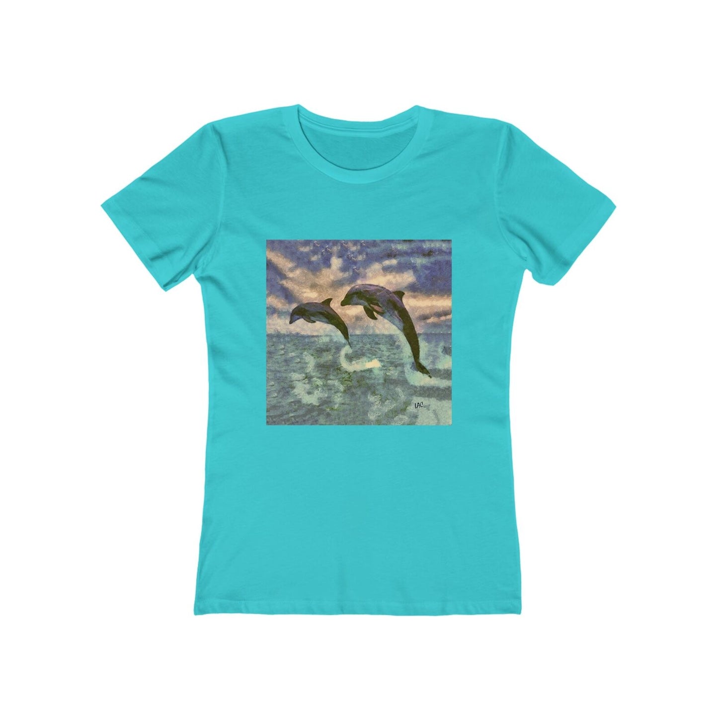 Dolphins 'Flip & Flop' - Women's Slim Fit Ringspun Cotton T-Shirt (Colors: Solid Tahiti Blue)