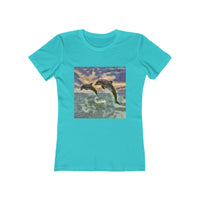 Dolphins 'Flip & Flop' -  Women's Slim Fit Ringspun Cotton T-Shirt (Colors: Solid Tahiti Blue)