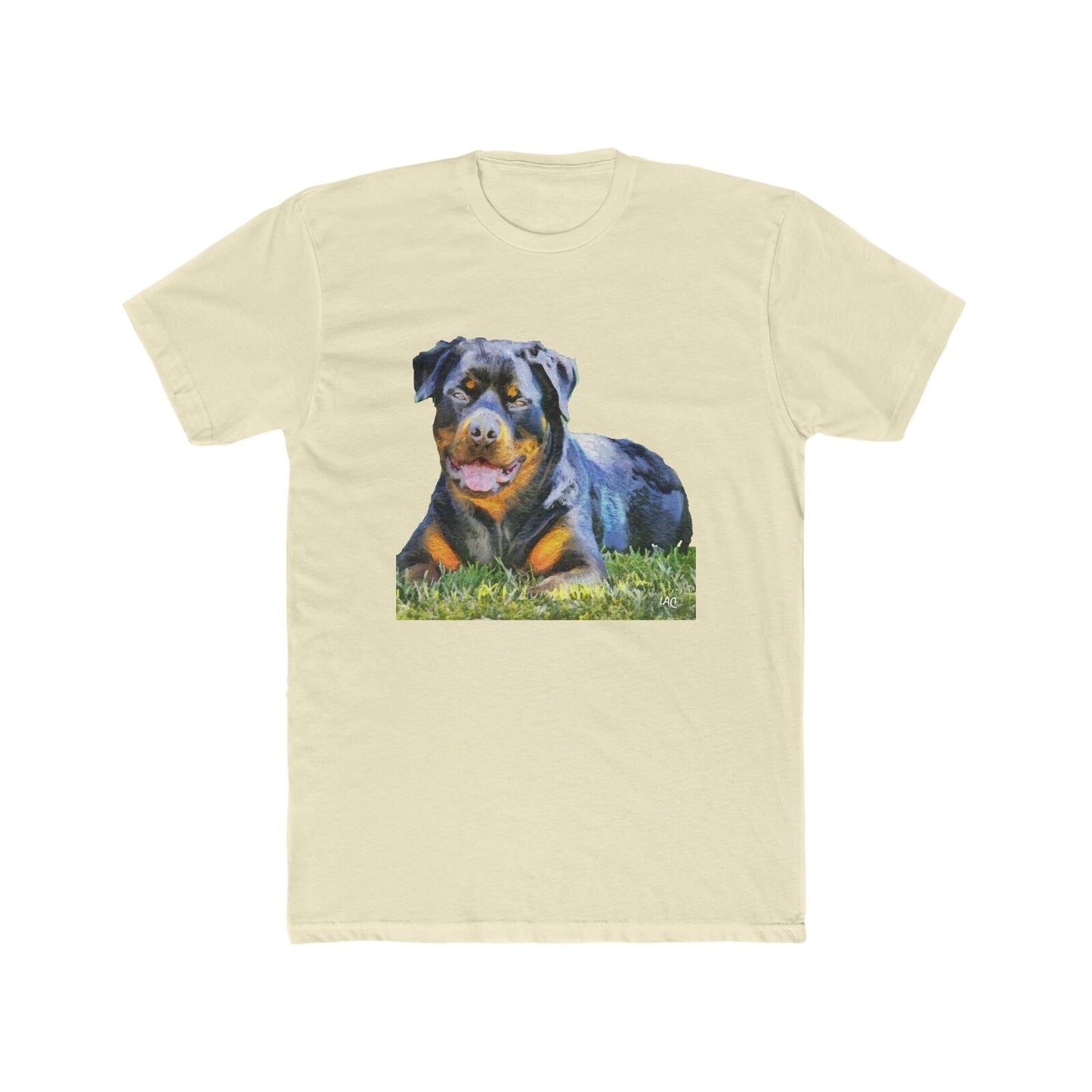Rottweiler 'Lina' Men's Fitted Cotton Crew Tee (Color: Solid Natural)
