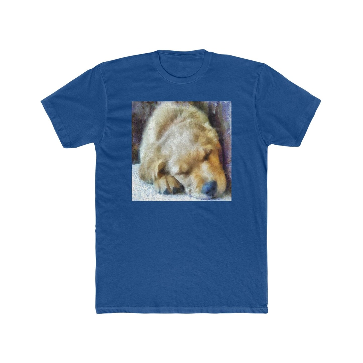 Golden Retriever 'Zuko' Men's Fitted Cotton Crew Tee (Color: Solid Royal)