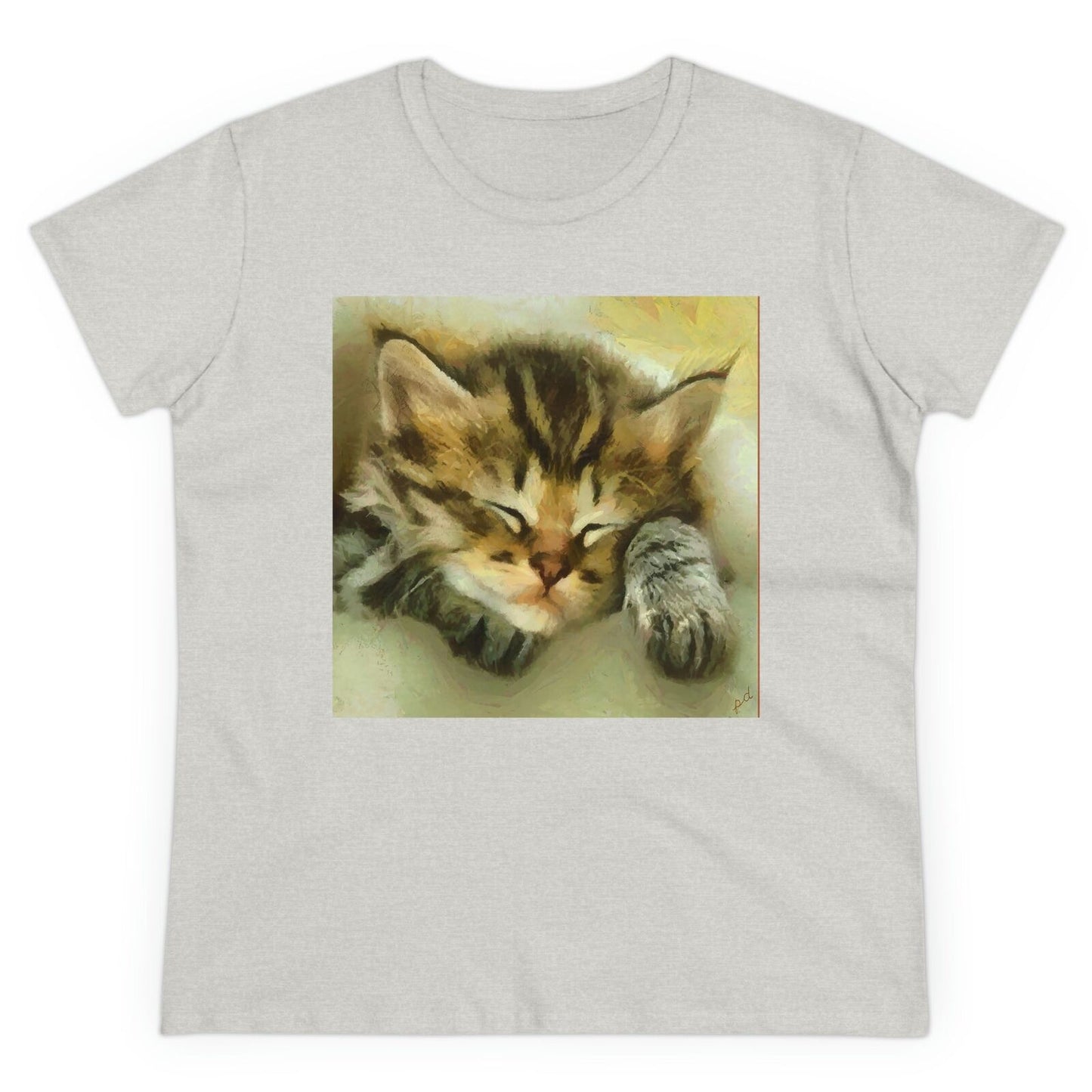 Calico Kitten 'Sleepy Brucie' Women's Midweight Cotton Tee (Color: Ash)