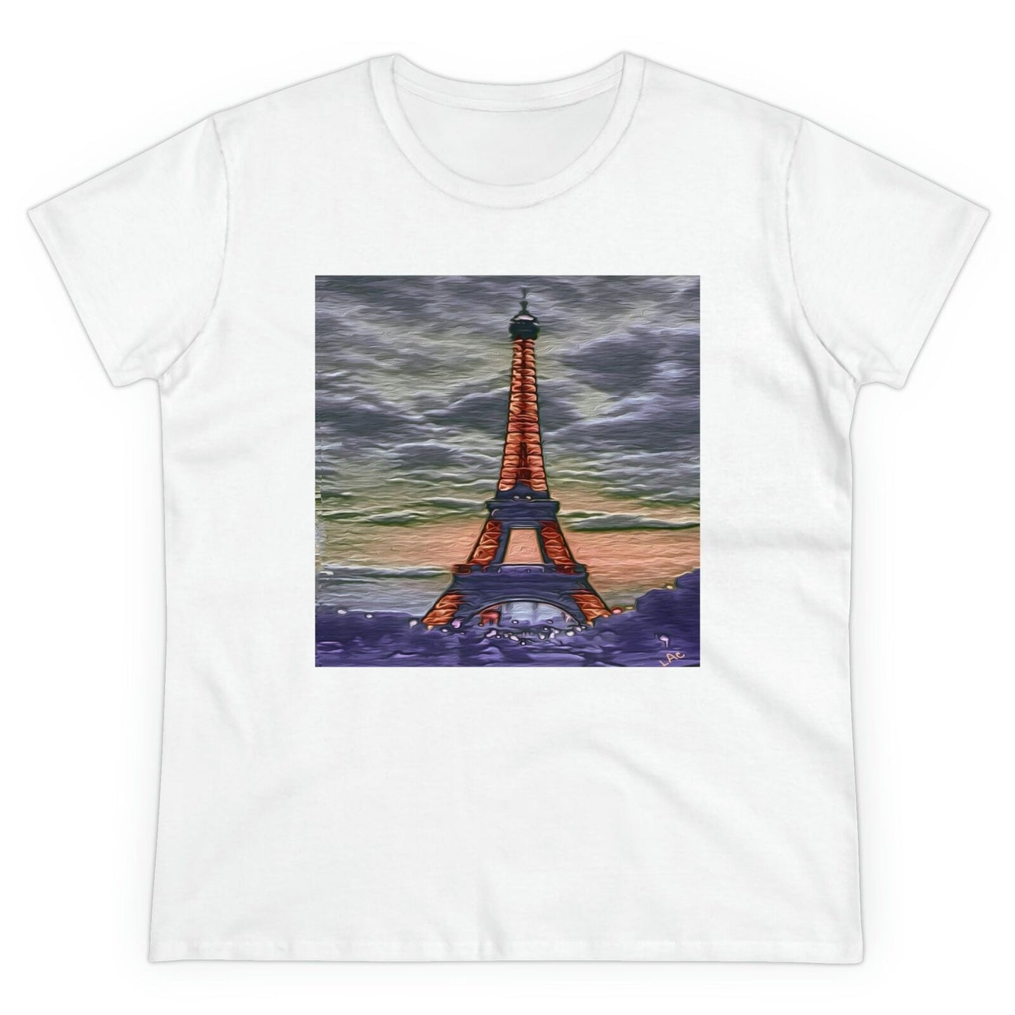 Eiffel Tower Sunset - Women's Midweight Cotton Tee (Color: White)