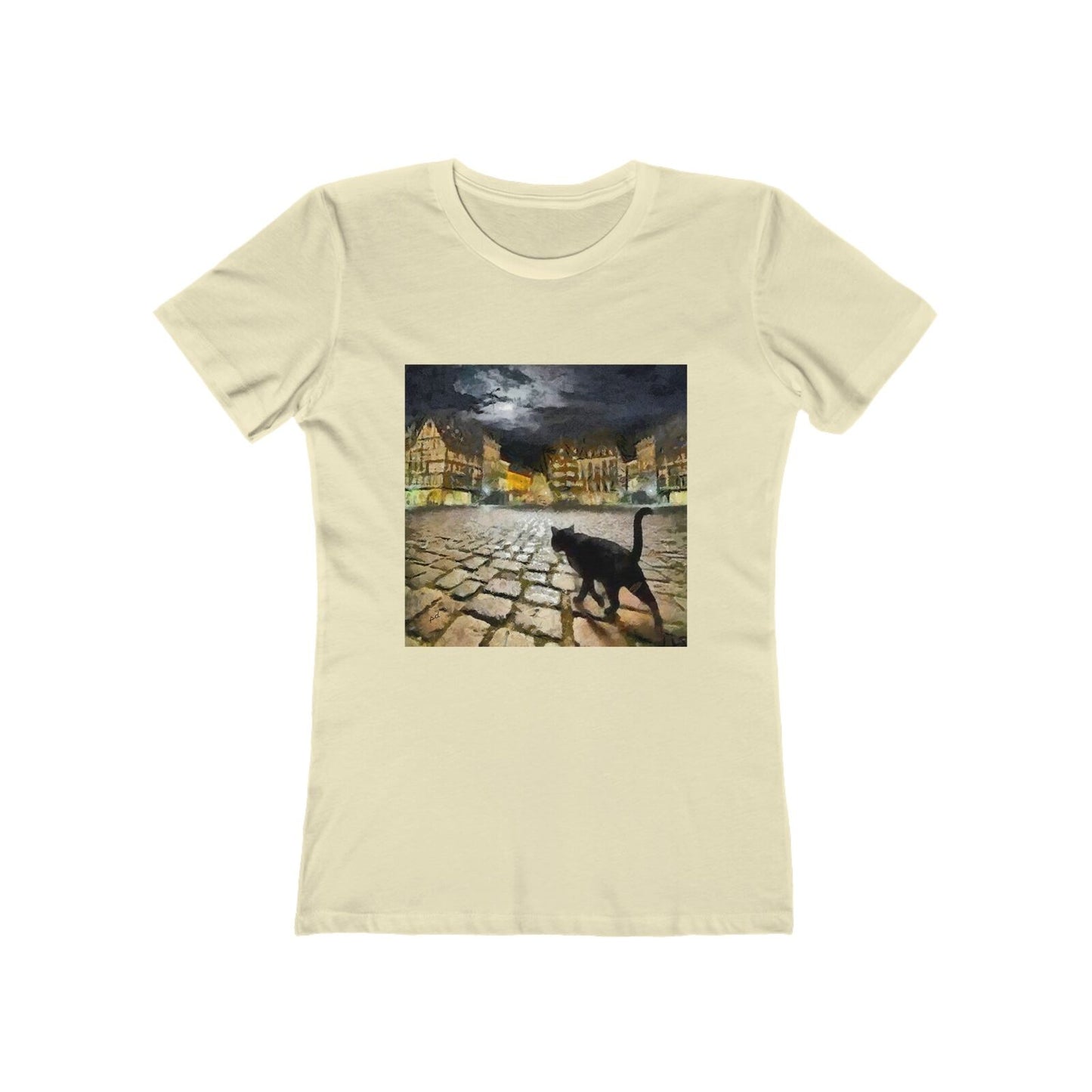 Night Cat Prowling - Women's Slim Fit Ringspun Cotton T-Shirt (Colors: Solid Natural)