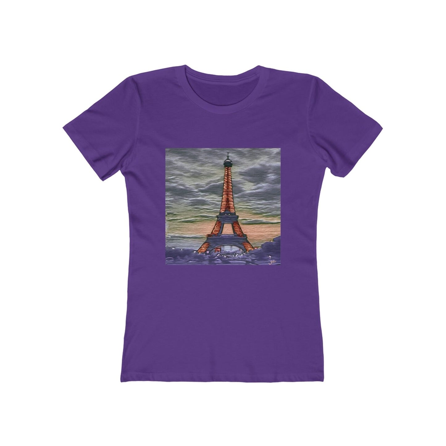 Eiffel Tower Sunset - Women's Slim Fit Ringspun Cotton T-Shirt (Colors: Solid Purple Rush)