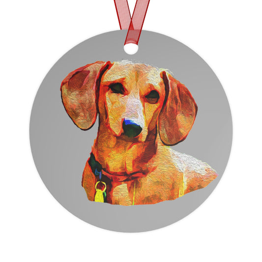 Whimsical Dachshund 'Daisy on Grey' Metal Ornaments