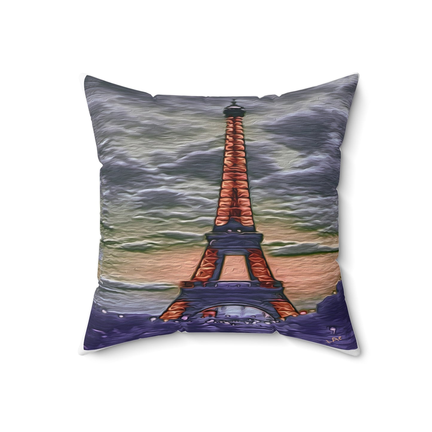 Eiffel Tower Sunset - Spun Polyester Throw Pillow