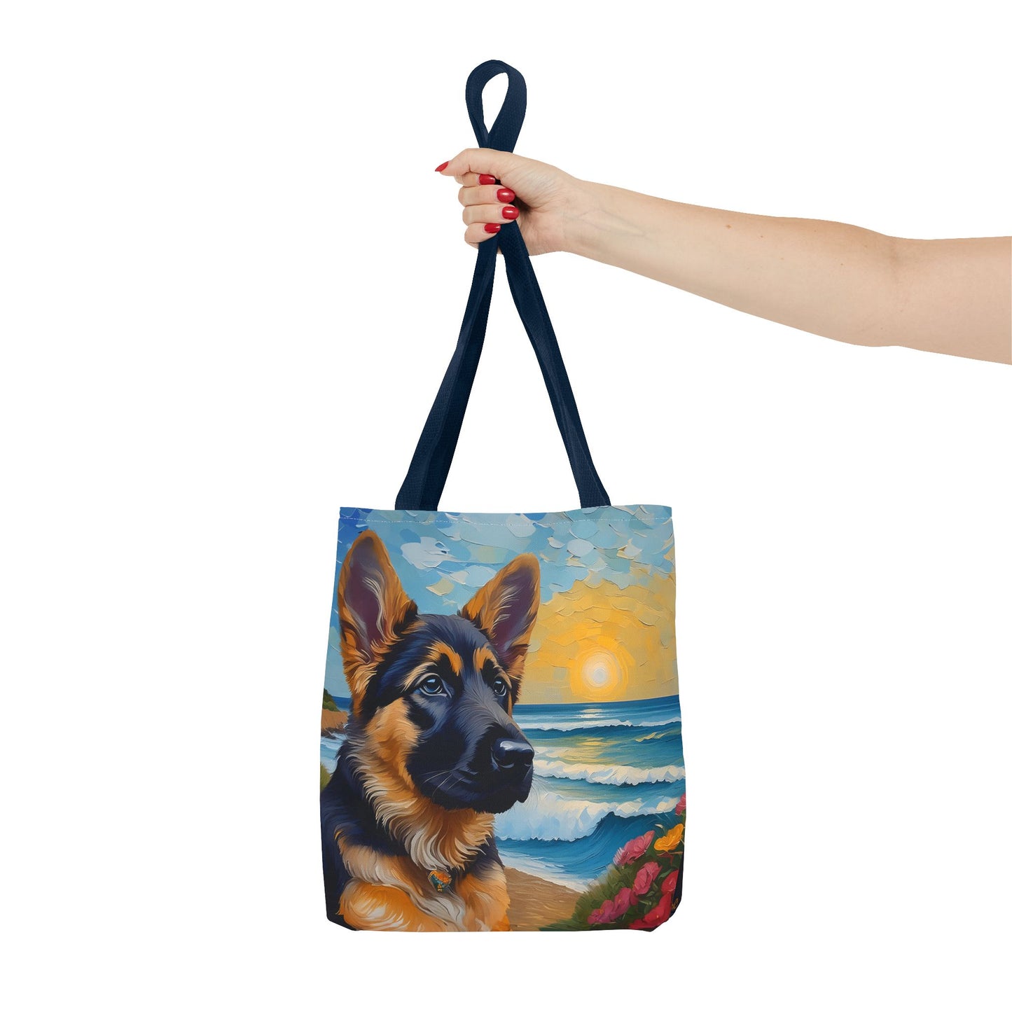 German Shepherd Puppy Polyester Tote Bag: Adventure Awaits!