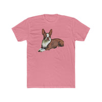 Boston Terrier - Brown & White  - Men's Fitted Cotton Crew Tee