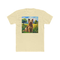 Briard in French Countryside Men's Fitted Cotton Crew Tee