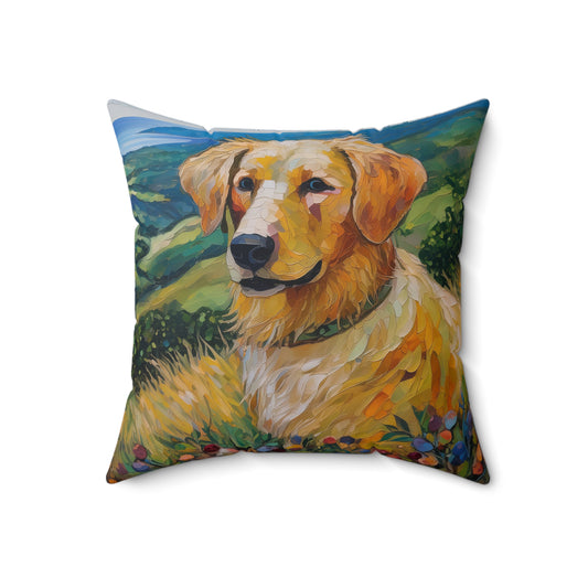 Vivid Golden Retriever Spun Polyester Throw Pillow