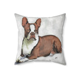 Boston Terrier - Brown & White - Spun Polyester Throw Pillow