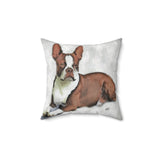 Boston Terrier - Brown & White - Spun Polyester Throw Pillow