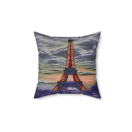Eiffel Tower Sunset - Spun Polyester Throw Pillow