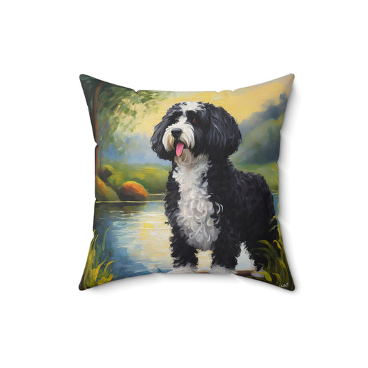 Portuguese Water Dog Spun Polyester Square Pillow