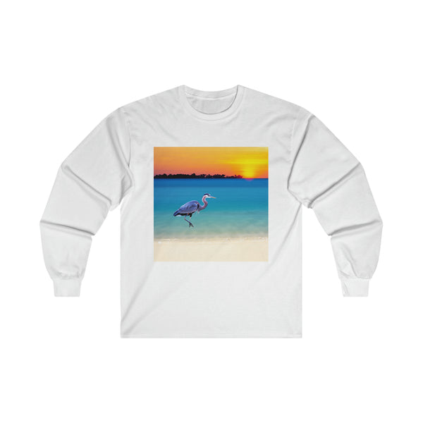 Blue Heron in Sunset Classic  Cotton Long Sleeve Tee