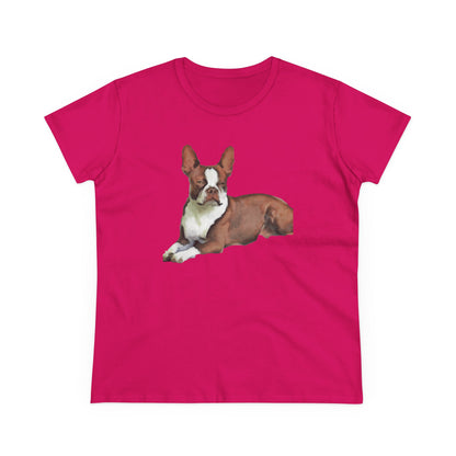 Boston Terrier Midweight Cotton Tee - Brown & White