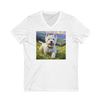 "Westie Whimsy Unisex Jersey Short Sleeve V-Neck Tee"