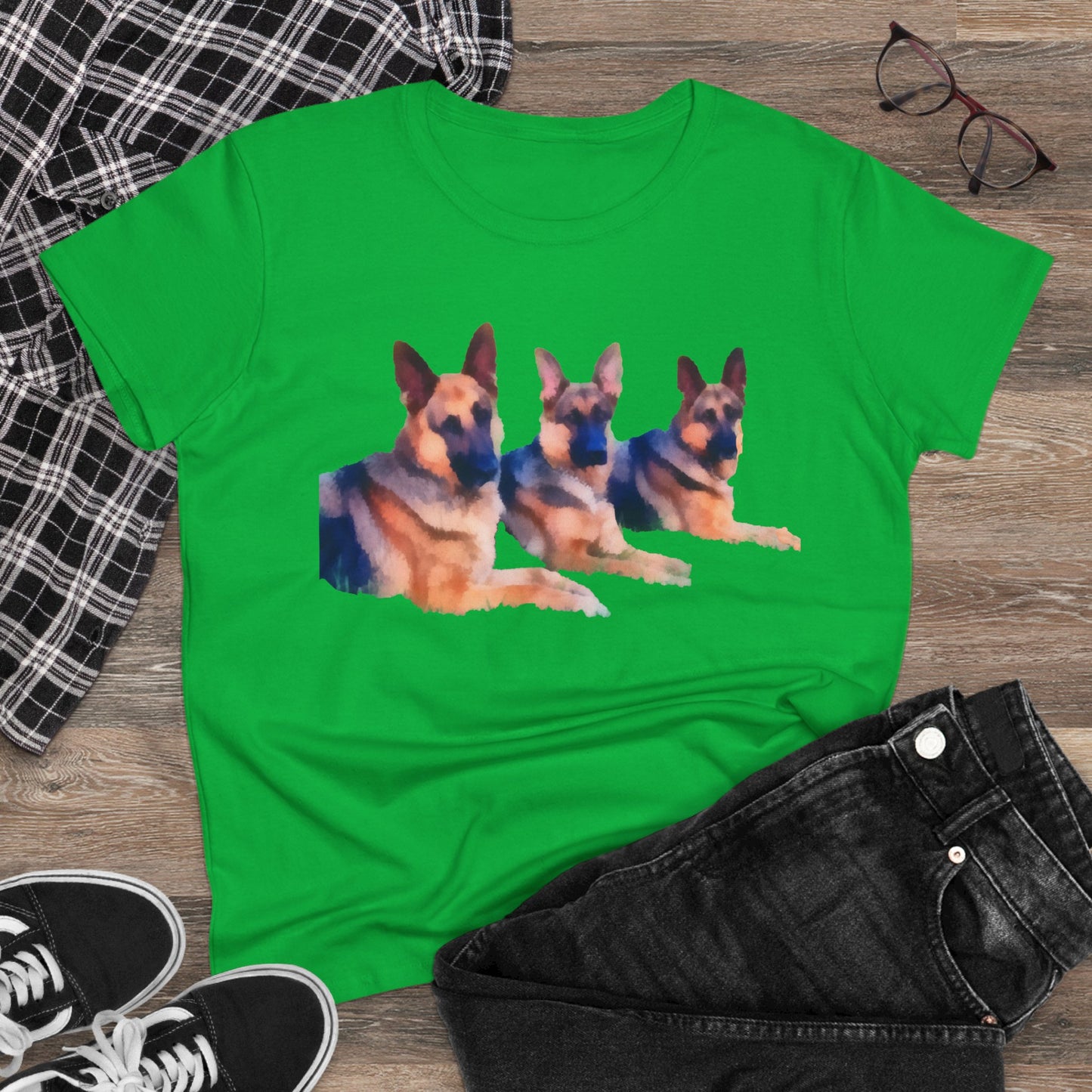 German Shepherd 'Trio' Women's Midweight Cotton Tee