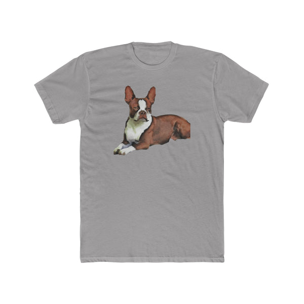 Boston Terrier - Brown & White  - Men's Fitted Cotton Crew Tee