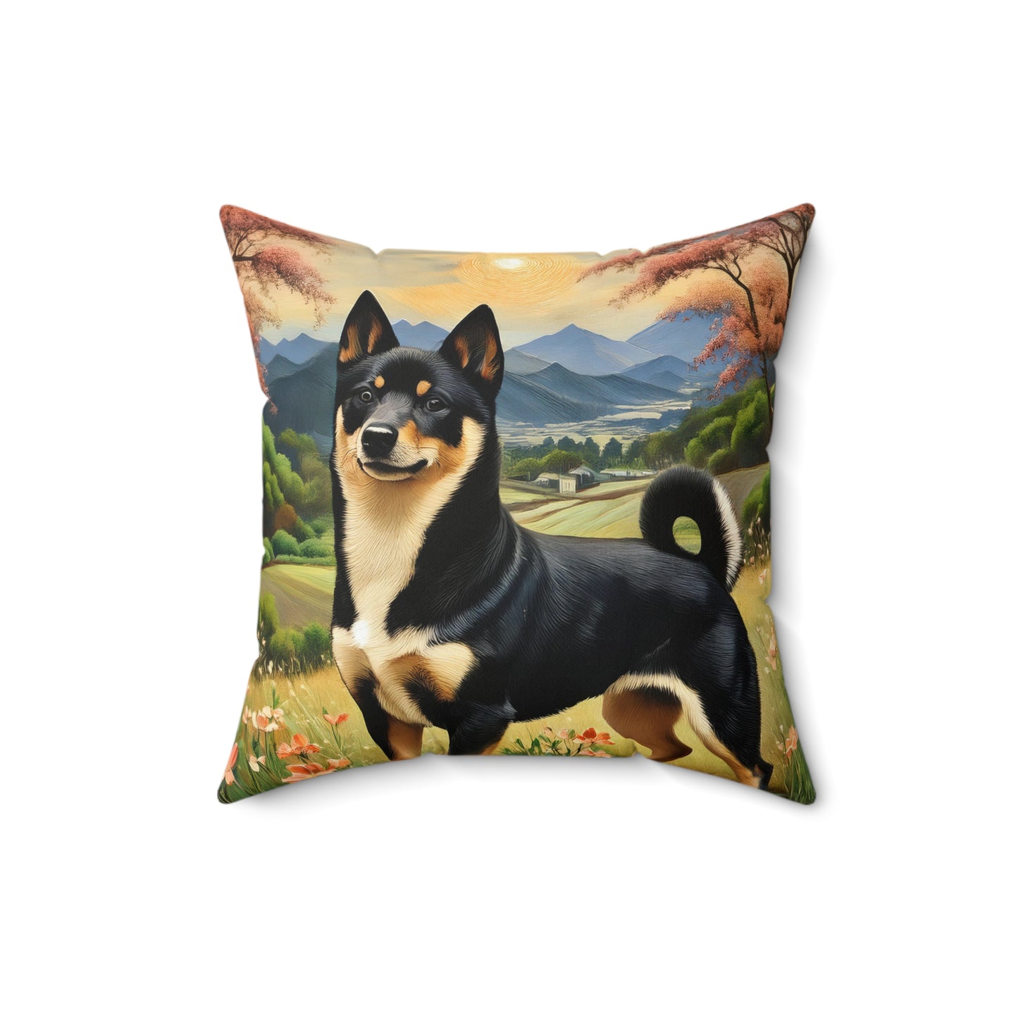 Black & Tan Shiba Inu - Spun Polyester Throw Pillow