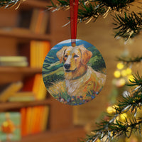 Joyful Golden Retriever Puppy Christmas Tree  Metal Ornaments