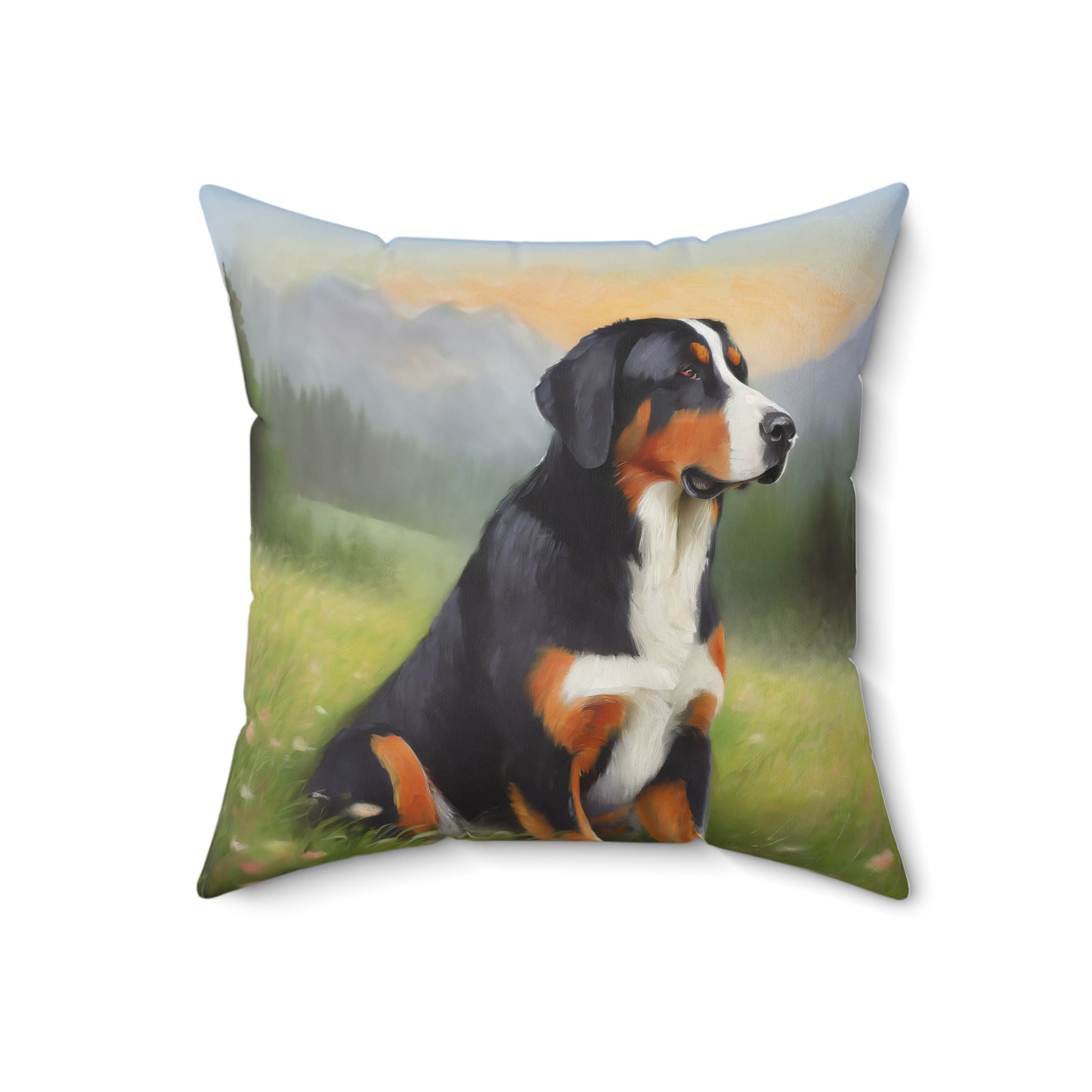 Greater Swiss Mountain Dog Spun Polyester Throw Pillow