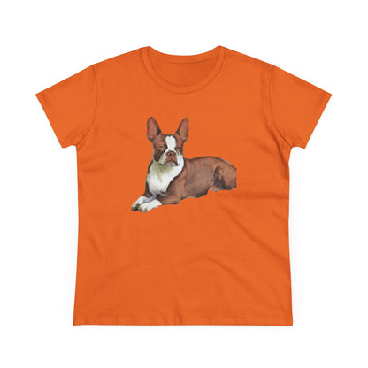 Boston Terrier Midweight Cotton Tee - Brown & White