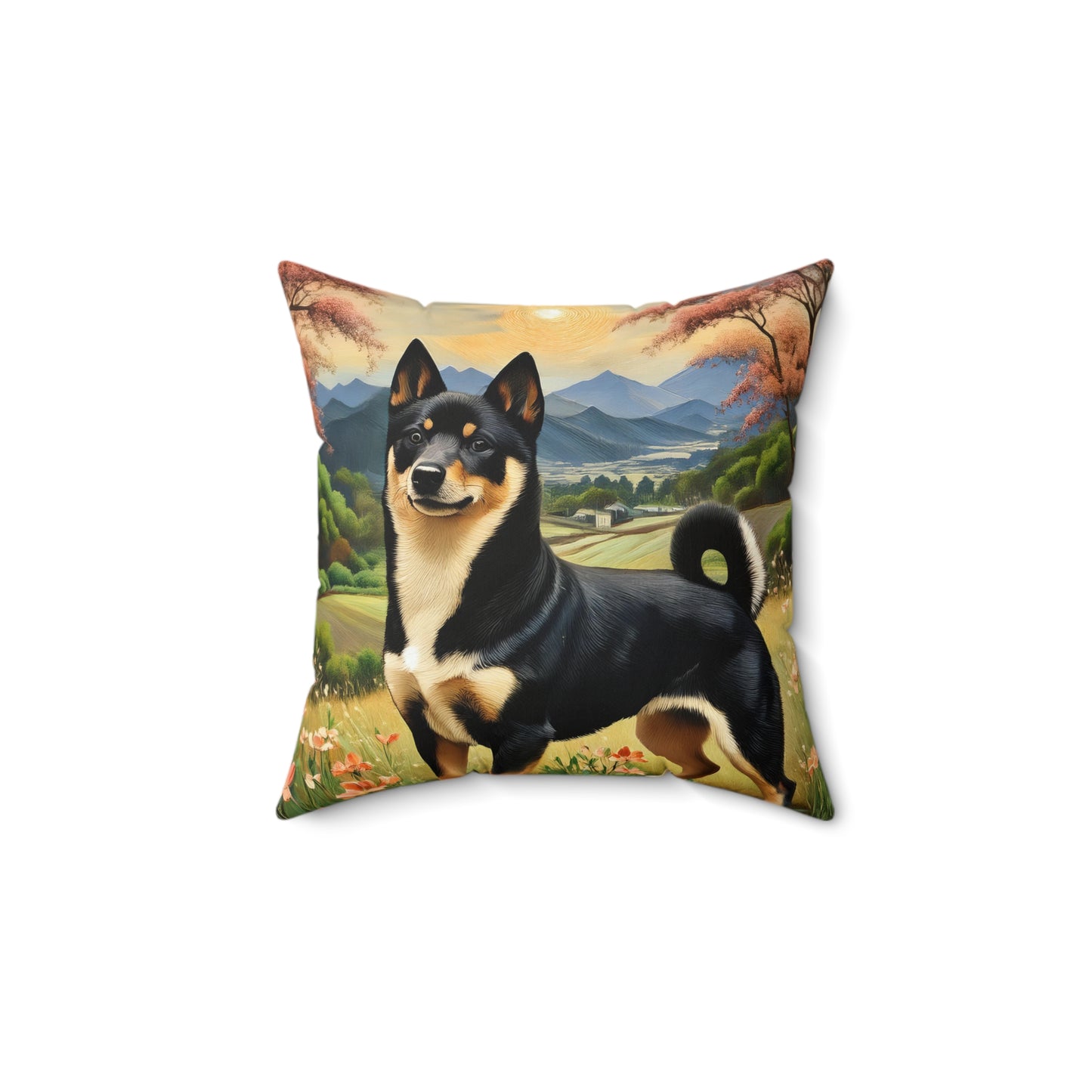 Black & Tan Shiba Inu - Spun Polyester Throw Pillow