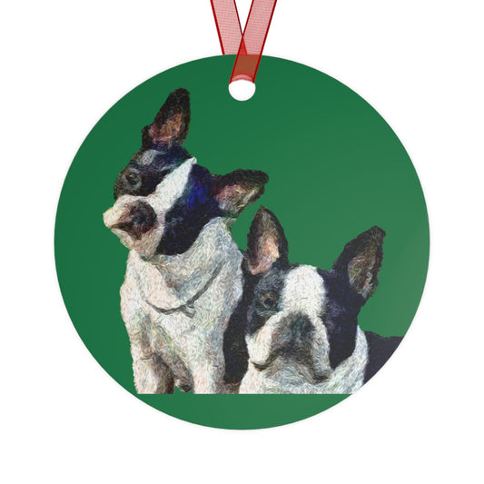 Boston Terriers 'Skipper & Dee Dee' Christmas Tree Metal Ornaments