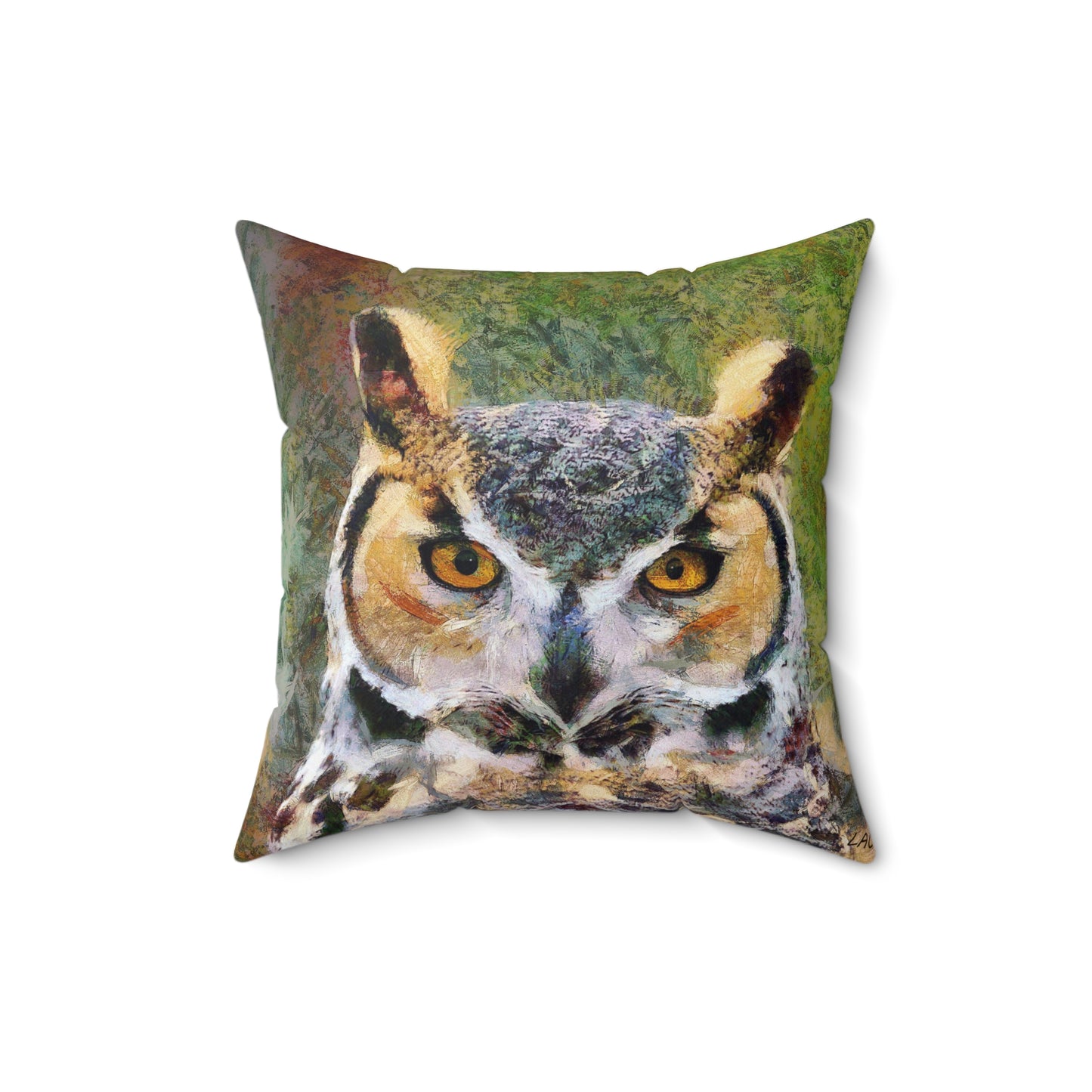 Great Horned Owl 'Hooty' Spun Polyester Throw Pillow