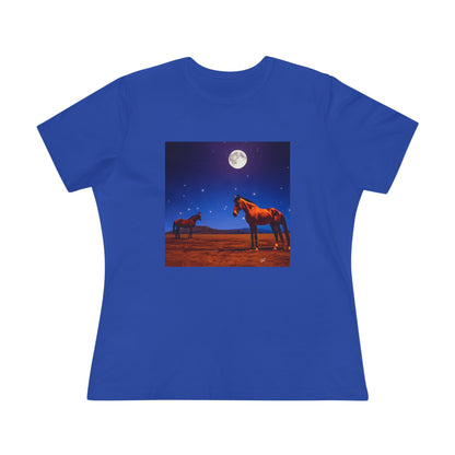 Horses In Moonlight - Relaxed Fit Women's Cotton Tee