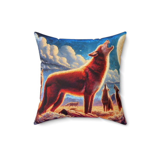 Coyotees in Moonlight - Spun Polyester Throw Pillow