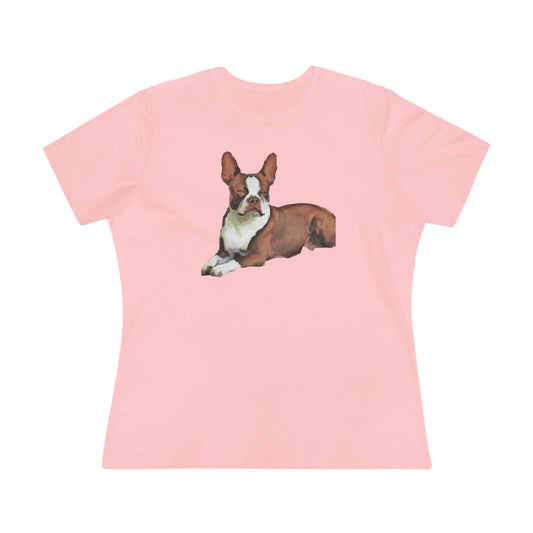 Boston Terrier Brown & White Women's Relaxed Cotton Tee
