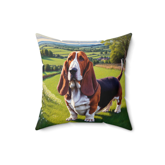 Basset Hound Spun Polyester Throw Pillow