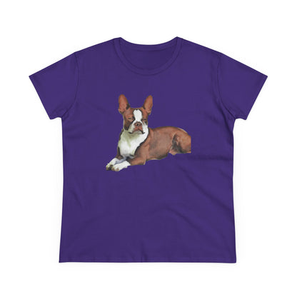 Boston Terrier Midweight Cotton Tee - Brown & White