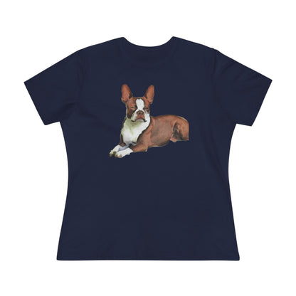 Boston Terrier Brown & White Women's Relaxed Cotton Tee