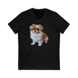 Pekingese Puppy Unisex Jersey Short Sleeve V-Neck Tee