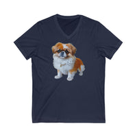 Pekingese Puppy Unisex Jersey Short Sleeve V-Neck Tee