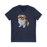 Pekingese Puppy Unisex Jersey Short Sleeve V-Neck Tee