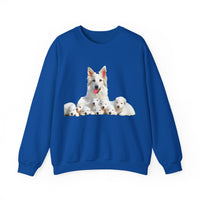 White Swiss Shepherds - 'Heidi and Her Pups' Unisex 50/50 Crewneck Sweatshirt