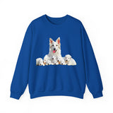 White Swiss Shepherds - 'Heidi and Her Pups' Unisex 50/50 Crewneck Sweatshirt