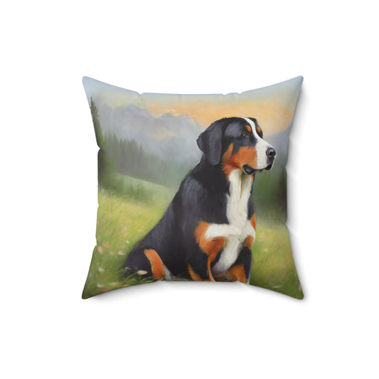 Greater Swiss Mountain Dog Spun Polyester Throw Pillow