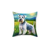 White Schnauzer Spun Polyester Throw Pillow