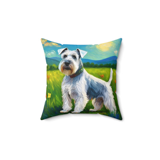 White Schnauzer Spun Polyester Throw Pillow