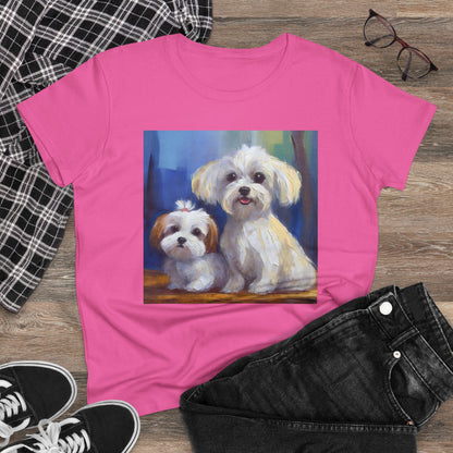 Maltese Puppies Women's Midweight Cotton Tee