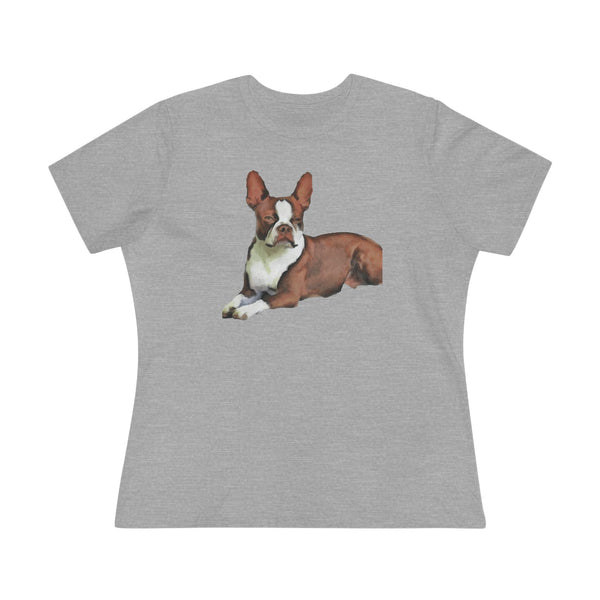 Boston Terrier - Brown & White  - Women's Relaxed Cotton Tee