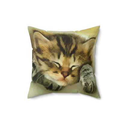 Sleepy Brucie the Cat - Spun Polyester Throw Pillow
