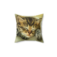 Sleepy Brucie the Cat - Spun Polyester Throw Pillow