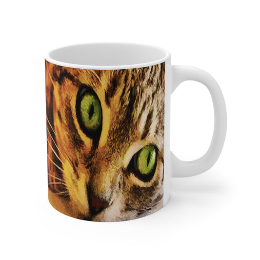 Wide-Eye Cat - Ceramic Mug 11oz